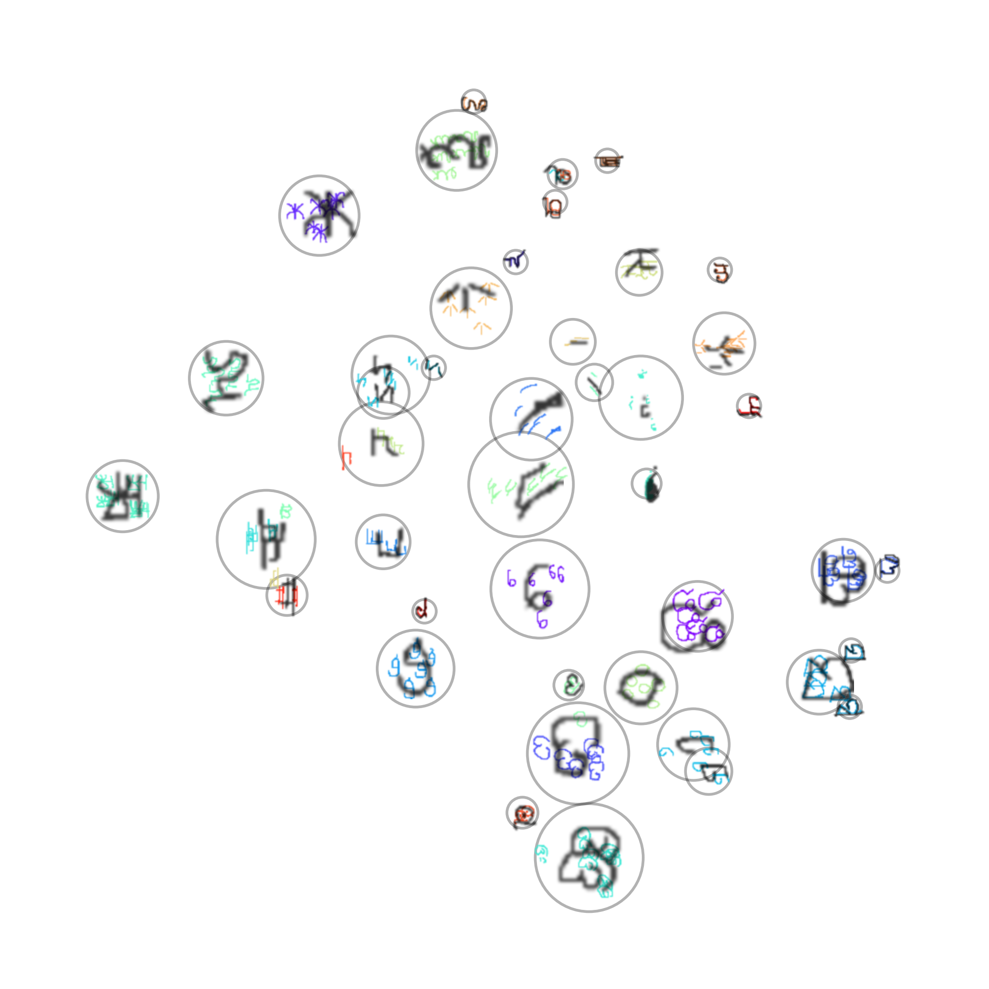 Embedding visualization of an test episode of RoamingOmniglot.